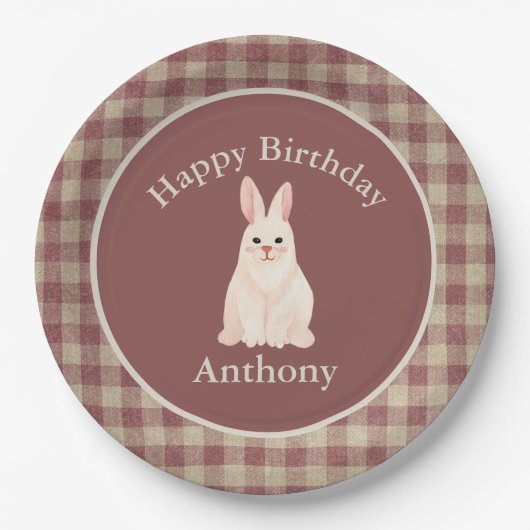 かわいいバニーラビットウォーターカラーネーム誕生日 ペーパープレート (正面)
