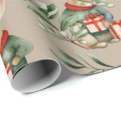 かわいいバニーラビットウォーターカラーホリデークリスマス ラッピングペーパー (ロールコーナー)