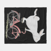 かわいいバニーラビットオンバイクサイクリング自転車 フリースブランケット (正面(横))