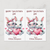 かわいいバニーラビットキッズバレンタイン教室カード ポストカード (正面)