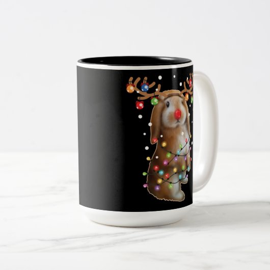 かわいいバニーラビットクリスおもしろいマスホリデーギフト ツートーンマグカップ (正面右)