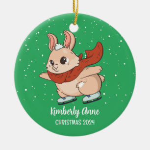 かわいいバニーラビットクリスマススノーウィークウィンターホリデー セラミックオーナメント
