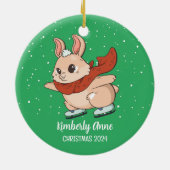 かわいいバニーラビットクリスマススノーウィークウィンターホリデー セラミックオーナメント (裏面)
