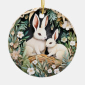 かわいいバニーラビットクリスマスパーソナライズされた セラミックオーナメント (正面)