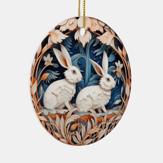 かわいいバニーラビットクリスマスパーソナライズされた セラミックオーナメント (右)