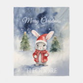 かわいいバニーラビットクリスマス フリースブランケット (正面)