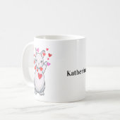 かわいいバニーラビットハグとハート名前をカスタムする コーヒーマグカップ (正面左)
