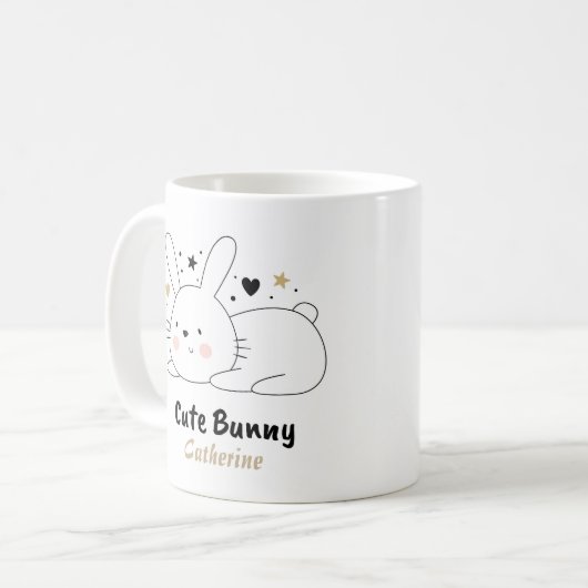 かわいいバニーラビットハートパーソナライズされた名 コーヒーマグカップ (正面左)