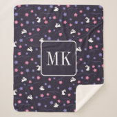 かわいいバニーラビットパターンモノグラムイニシャル紫 シェルパブランケット (正面)