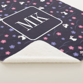 かわいいバニーラビットパターンモノグラムイニシャル紫 シェルパブランケット (3/4)