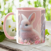 かわいいバニーラビットピンクフローラ夢のような背景 マグカップ