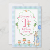 かわいいバニーラビットピンク1st誕生日パーティー 招待状 (正面)