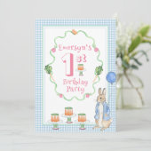 かわいいバニーラビットピンク1st誕生日パーティー 招待状 (スタンド正面)