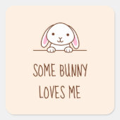かわいいバニーラビットピーキング上引用文 スクエアシール (正面)