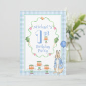 かわいいバニーラビットブルー1st誕生日パーティー 招待状 (スタンド正面)