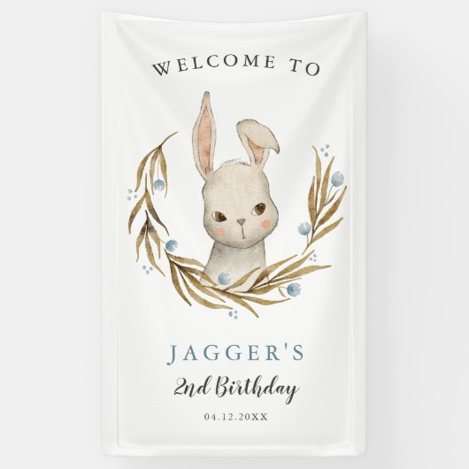 かわいいバニーラビットボーイバースデーパーティーへようこそ 横断幕 (縦)