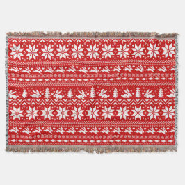 かわいいバニーラビットレッドクリスマスホリデーパターン スローブランケット