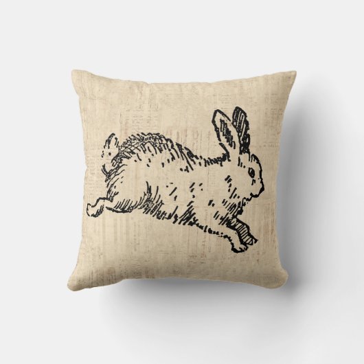 かわいいバニーラビットヴィンテージイラストレーションスクリプトアート クッション (裏面)