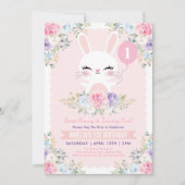 かわいいバニーラビット春の花1st誕生日 招待状 (正面)
