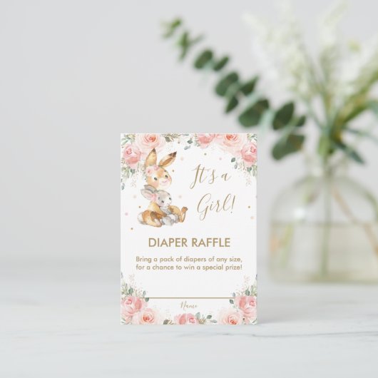 かわいいバニーラビット赤面フローラおむつラッフル エンクロージャーカード (スタンド正面)