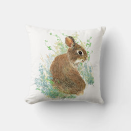 かわいいバニーラビット、水彩自然、野生生物 クッション