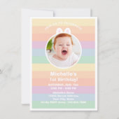 かわいいバニーレインボー誕生日写真 招待状 (正面)