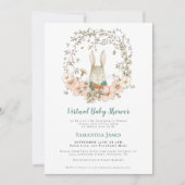 かわいいバニーヴィンテージの葉バーチャルベビーシャワー 招待状 (正面)