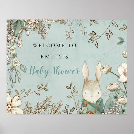 かわいいバニーヴィンテージウェルカムベビーシャワーパウダーブルー ポスター (正面)