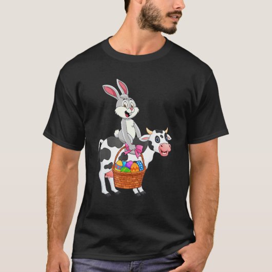 かわいいバニー乗馬ハッピーイースター牛1 Tシャツ (正面)