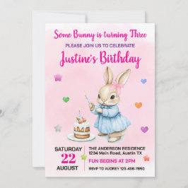 かわいいバニー任意の年齢の誕生日パーティー 招待状