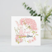 かわいいバニー傘花模様ガールベビーシャワー 招待状 (スタンド正面)