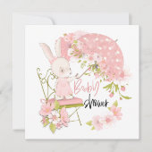 かわいいバニー傘花模様ガールベビーシャワー 招待状 (正面)