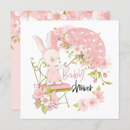 かわいいバニー傘花模様ガールベビーシャワー 招待状