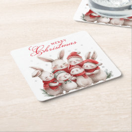 かわいいバニー冬の水の色メリークリスマス スクエアペーパーコースター