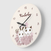 かわいいバニー子猫と動物の友人ガールズキッズ ラージ壁時計 (傾斜)