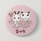 かわいいバニー子猫の動物の友人ピンクの女の子の子 缶バッジ (正面)