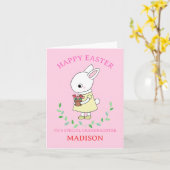 かわいいバニー孫娘パーソナライズされたイースター カード (黄色い花)