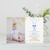 かわいいバニー少年の写真1歳の誕生日 招待状 (スタンド正面)