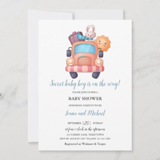 かわいいバニー少年の赤ちゃんシャワー 招待状 (正面)