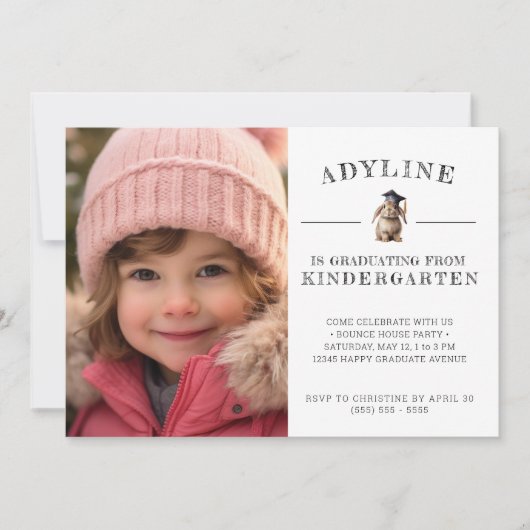 かわいいバニー幼稚園卒業 招待状 (正面)