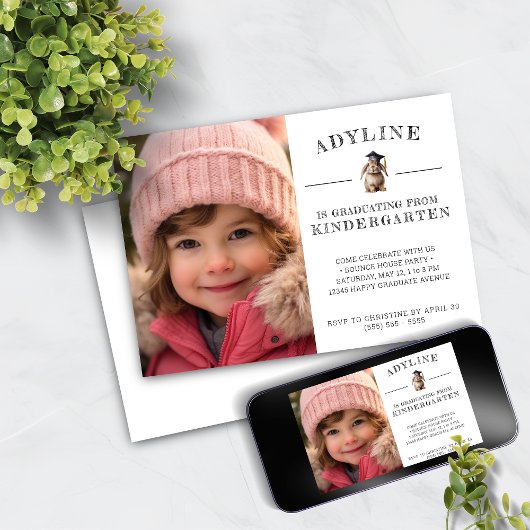 かわいいバニー幼稚園卒業 招待状