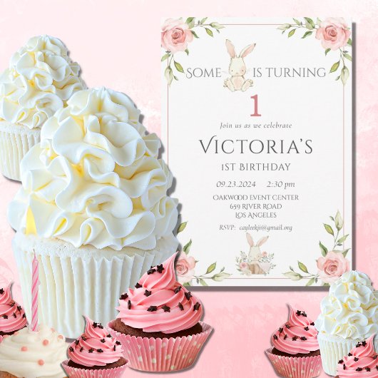 かわいいバニー最初の誕生日パーティー 招待状