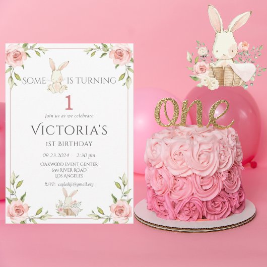 かわいいバニー最初の誕生日パーティー 招待状