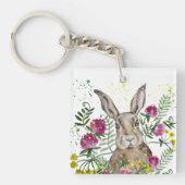 かわいいバニー水色の花のアクセント枕 キーホルダー (正面)