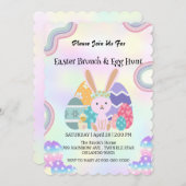 かわいいバニー狩りエッグディノハッピーイースターデイパーティー 招待状 (正面/裏面)