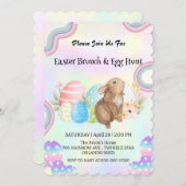 かわいいバニー狩り卵ハッピーイースターデイパーティー 招待状 (正面/裏面)