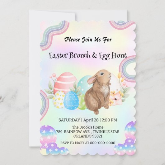 かわいいバニー狩り卵ハッピーイースターデイパーティー 招待状 (正面)