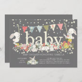 かわいいバニー男女兼用ベイビーシャワー招待状 招待状 (正面/裏面)