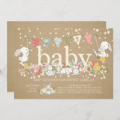 かわいいバニー男女兼用ベイビーシャワー招待状 招待状 (正面/裏面)