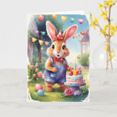 かわいいバニー祝、庭のアウトドア |カード カード (黄色い花)